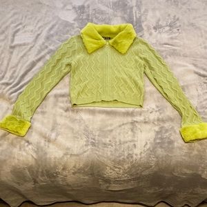 Green Fluffy Collard Jacket